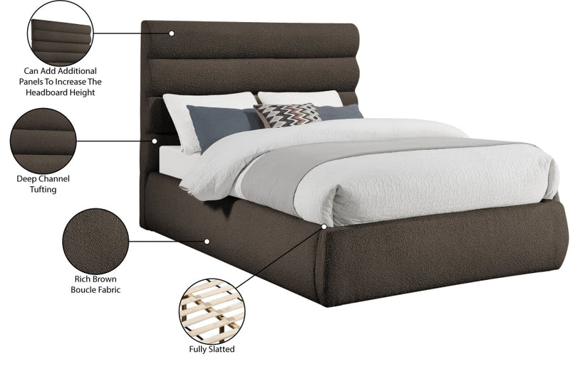 Adam Boucle Fabric Upholstered Full Bed in Brown - B1256Brown-F
