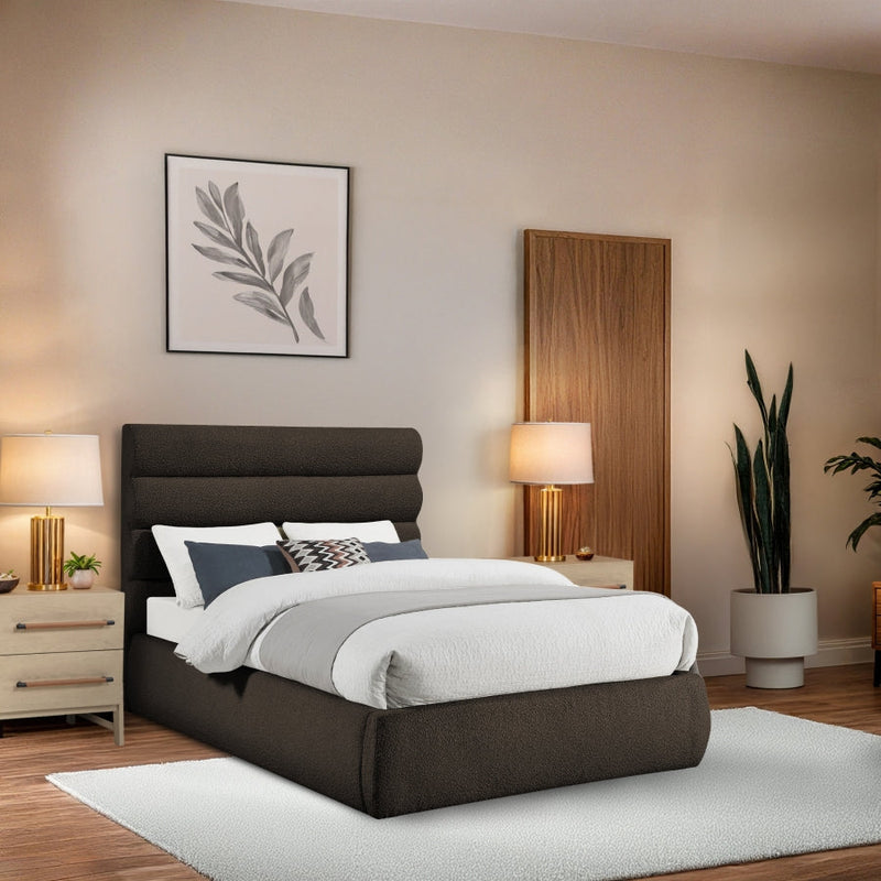 Adam Boucle Fabric Upholstered Full Bed in Brown - B1256Brown-F