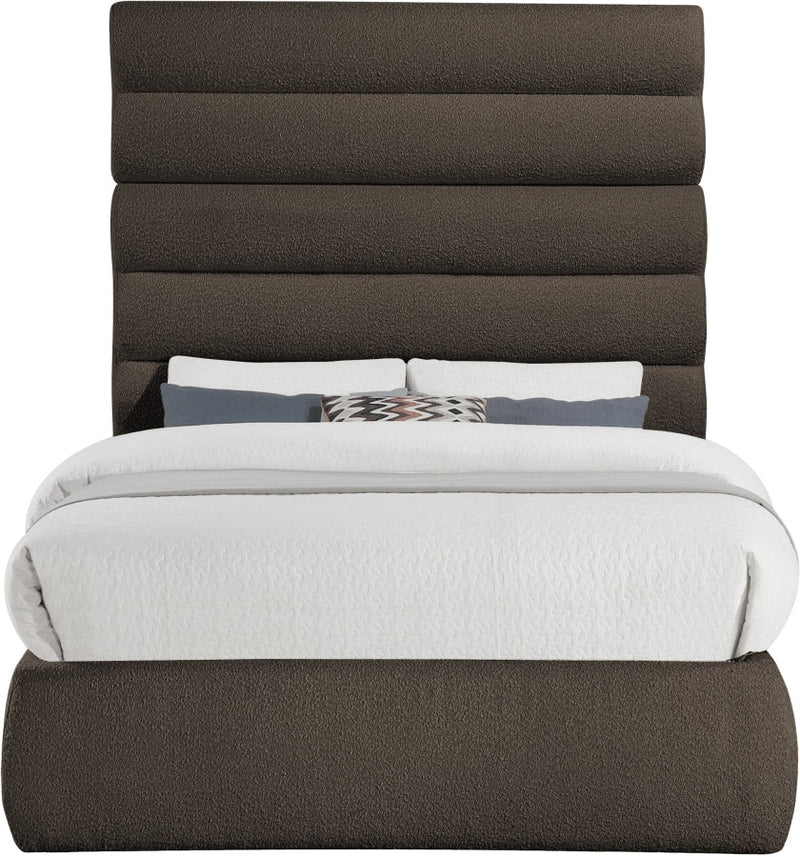 Adam Boucle Fabric Upholstered Full Bed in Brown - B1256Brown-F70
