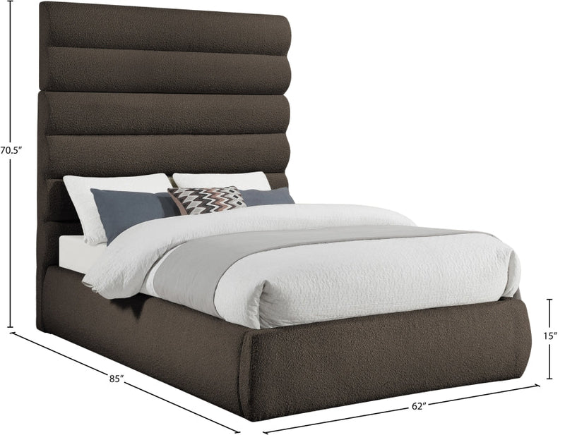 Adam Boucle Fabric Upholstered Full Bed in Brown - B1256Brown-F70
