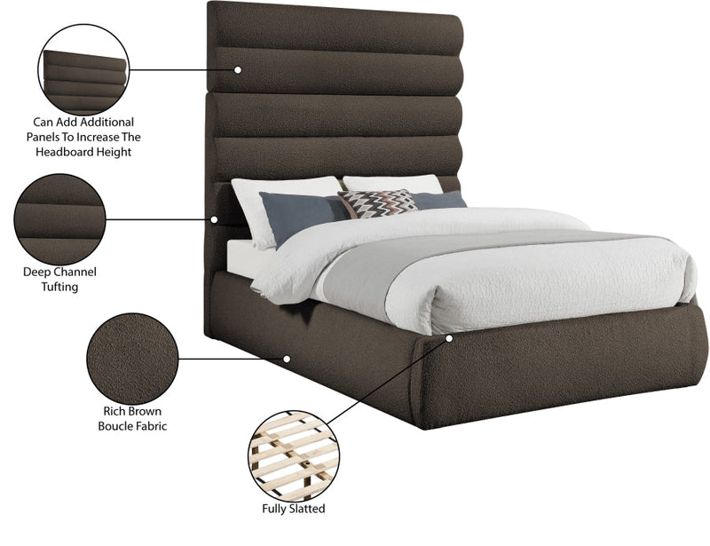 Adam Boucle Fabric Upholstered Full Bed in Brown - B1256Brown-F70