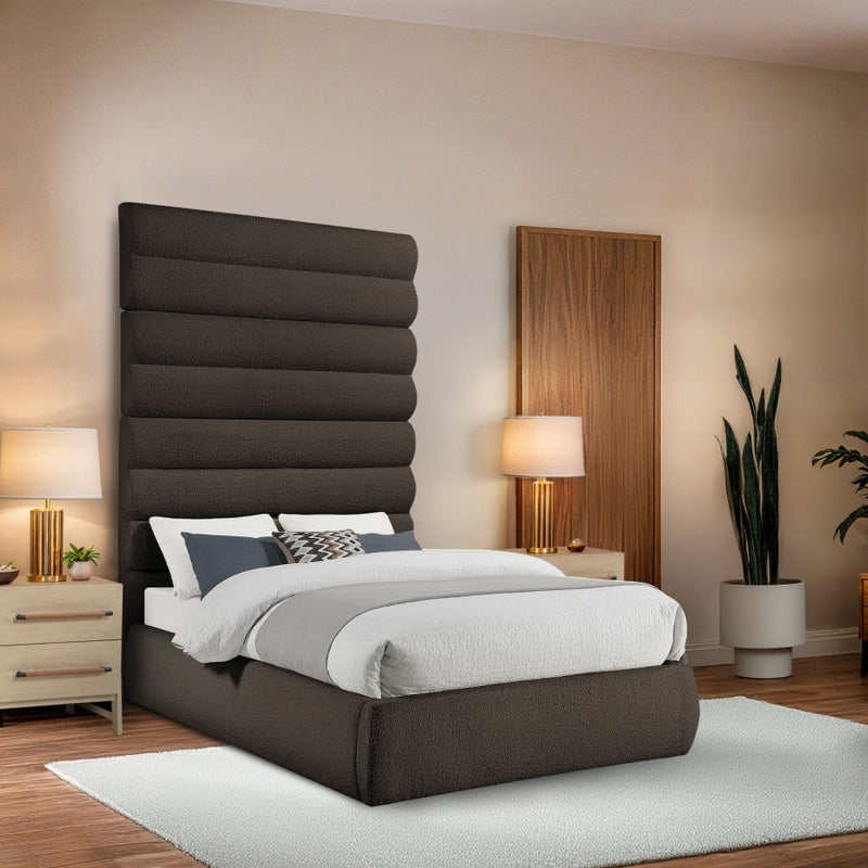 Adam Boucle Fabric Upholstered Full Bed in Brown - B1256Brown-F90