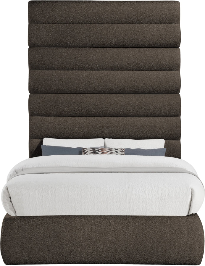 Adam Boucle Fabric Upholstered Full Bed in Brown - B1256Brown-F90