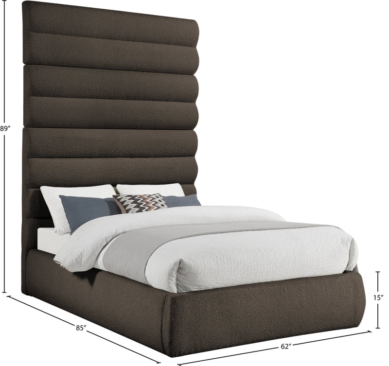 Adam Boucle Fabric Upholstered Full Bed in Brown - B1256Brown-F90