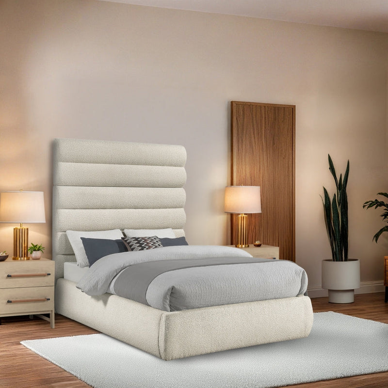 Adam Boucle Fabric Upholstered Full Bed in Cream - B1256Cream-F70