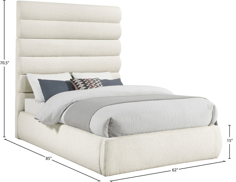 Adam Boucle Fabric Upholstered Full Bed in Cream - B1256Cream-F70