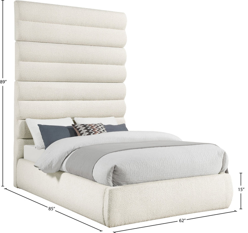 Adam Boucle Fabric Upholstered Full Bed in Cream - B1256Cream-F90