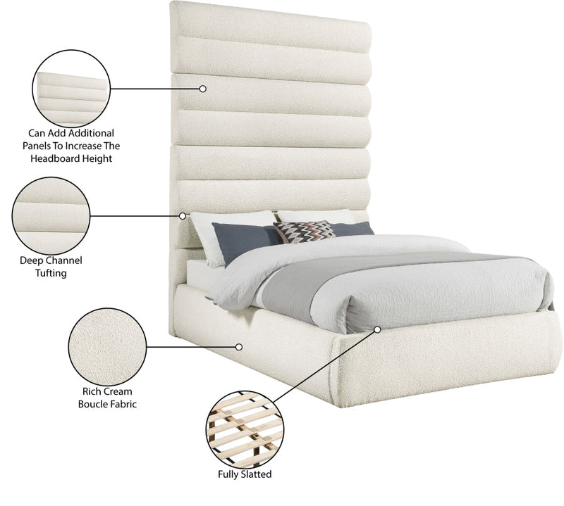 Adam Boucle Fabric Upholstered Full Bed in Cream - B1256Cream-F90