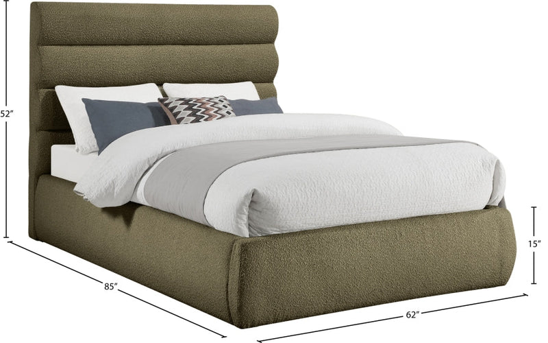 Adam Boucle Fabric Upholstered Full Bed in Olive - B1256Olive-F