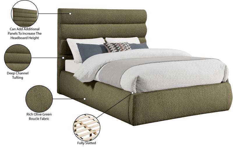 Adam Boucle Fabric Upholstered Full Bed in Olive - B1256Olive-F