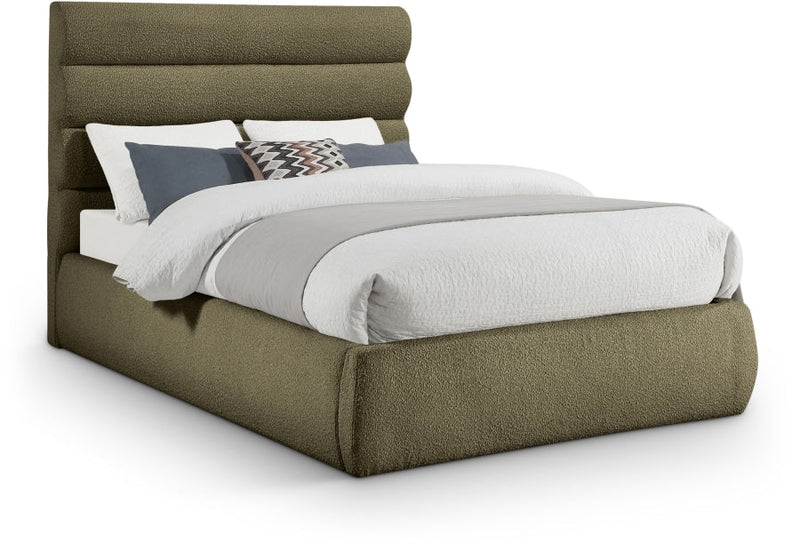 Adam Boucle Fabric Upholstered Full Bed in Olive - B1256Olive-F