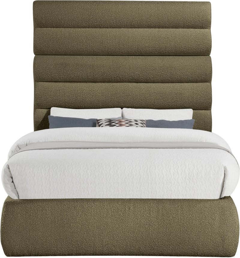 Adam Boucle Fabric Upholstered Full Bed in Olive - B1256Olive-F70