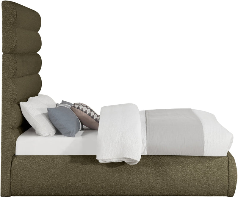 Adam Boucle Fabric Upholstered Full Bed in Olive - B1256Olive-F70
