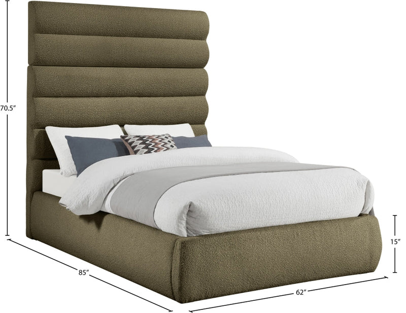 Adam Boucle Fabric Upholstered Full Bed in Olive - B1256Olive-F70