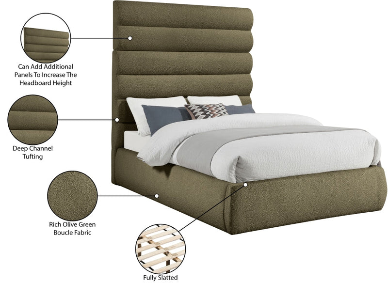 Adam Boucle Fabric Upholstered Full Bed in Olive - B1256Olive-F70