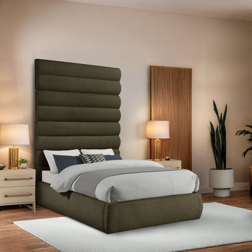 Adam Boucle Fabric Upholstered Full Bed in Olive - B1256Olive-F90