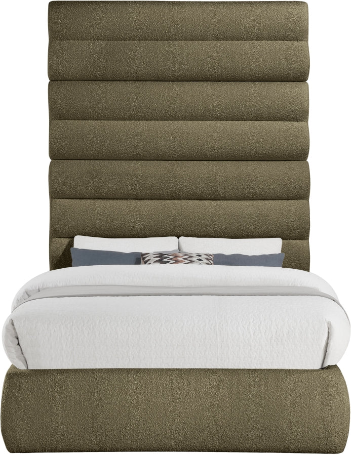 Adam Boucle Fabric Upholstered Full Bed in Olive - B1256Olive-F90