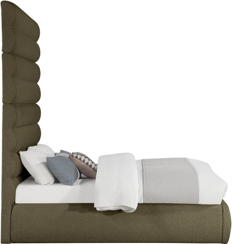 Adam Boucle Fabric Upholstered Full Bed in Olive - B1256Olive-F90