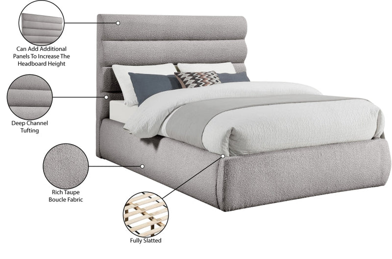 Adam Boucle Fabric Upholstered Full Bed in Taupe - B1256Taupe-F