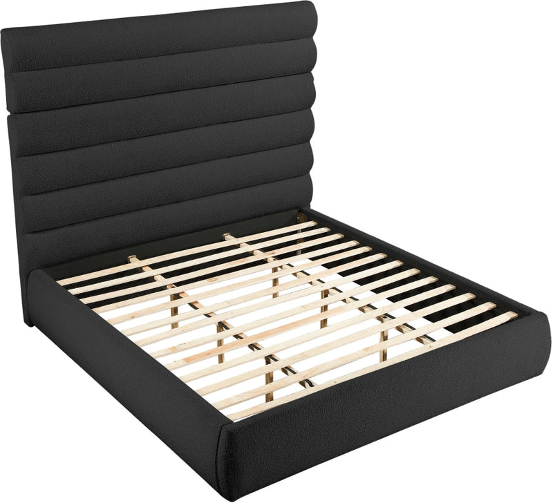 Adam Boucle Fabric Upholstered King Bed in Black - B1256Black-K70