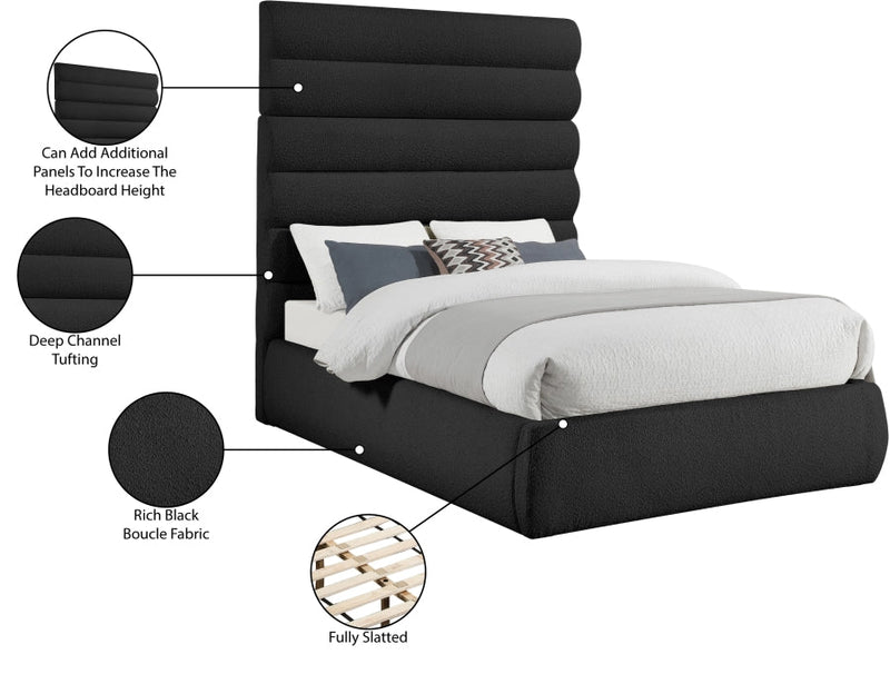Adam Boucle Fabric Upholstered King Bed in Black - B1256Black-K70