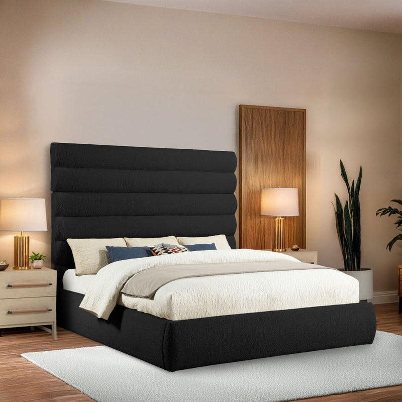 Adam Boucle Fabric Upholstered King Bed in Black - B1256Black-K70