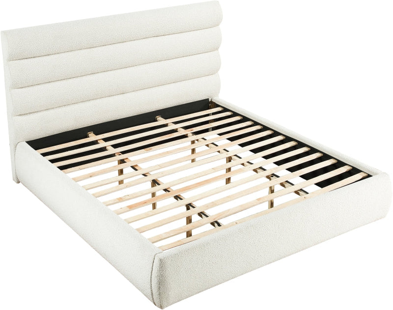 Adam Boucle Fabric Upholstered King Bed in Cream - B1256Cream-K