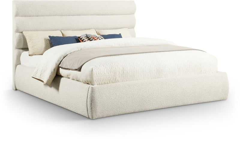 Adam Boucle Fabric Upholstered King Bed in Cream - B1256Cream-K