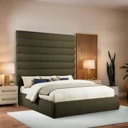 Adam Boucle Fabric Upholstered King Bed in Olive - B1256Olive-K90