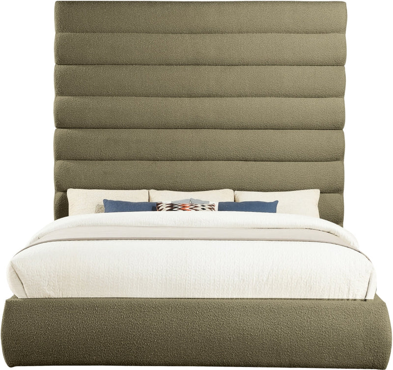 Adam Boucle Fabric Upholstered King Bed in Olive - B1256Olive-K90
