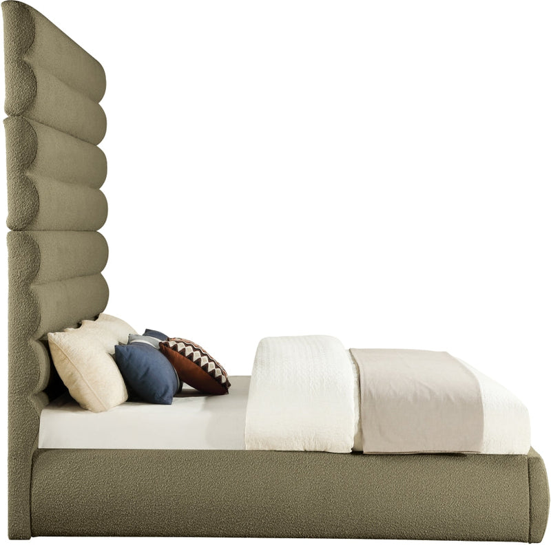 Adam Boucle Fabric Upholstered King Bed in Olive - B1256Olive-K90