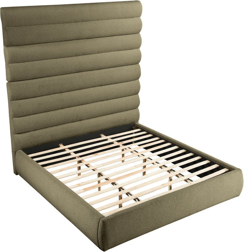 Adam Boucle Fabric Upholstered King Bed in Olive - B1256Olive-K90
