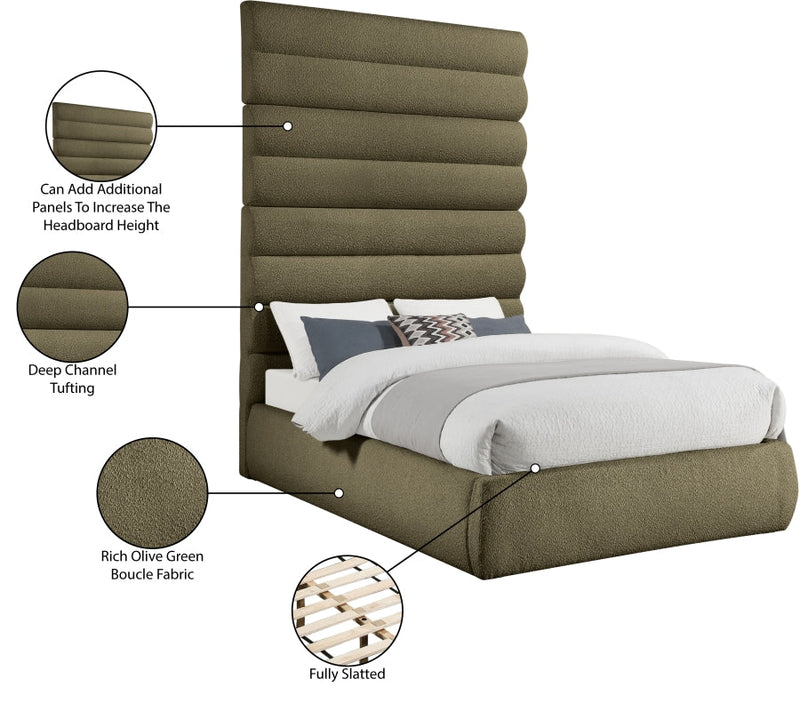 Adam Boucle Fabric Upholstered King Bed in Olive - B1256Olive-K90