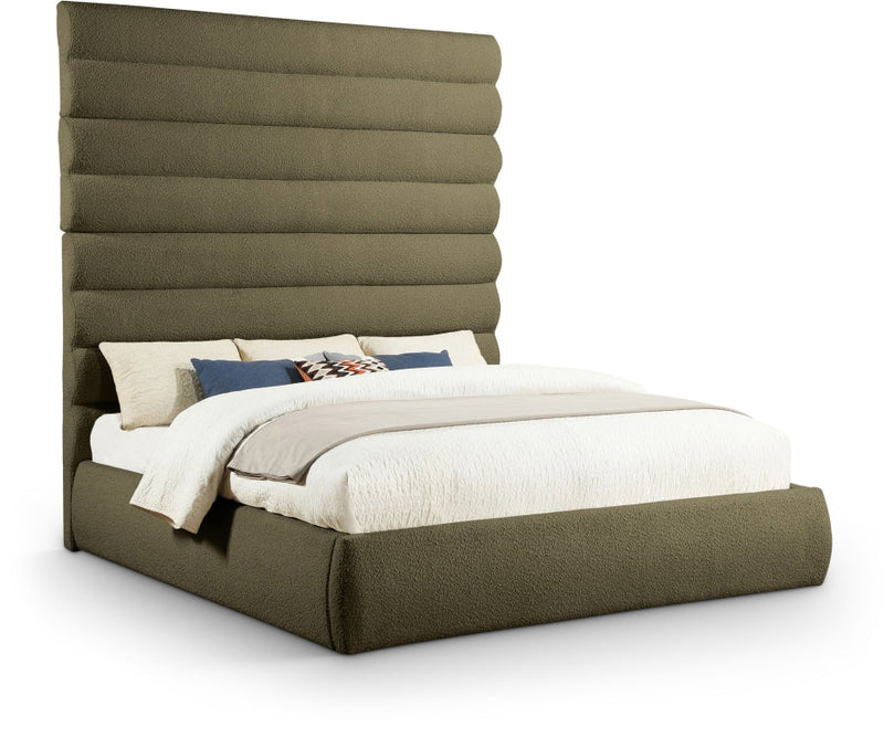 Adam Boucle Fabric Upholstered King Bed in Olive - B1256Olive-K90