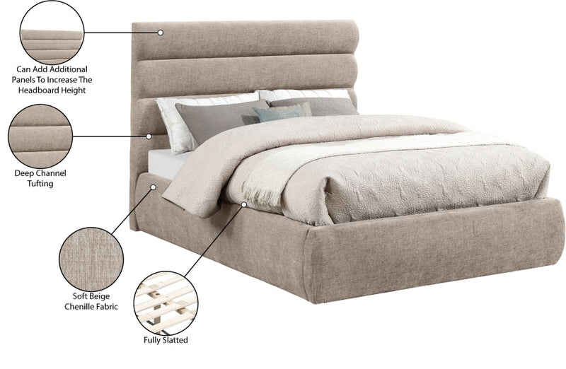 Adam Chenille Fabric Upholstered Full Bed in Beige - B1257Beige-F