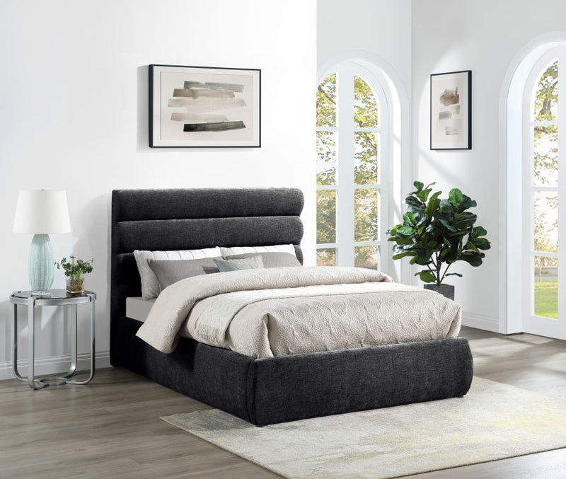 Adam Chenille Fabric Upholstered Full Bed in Black - B1257Black-F