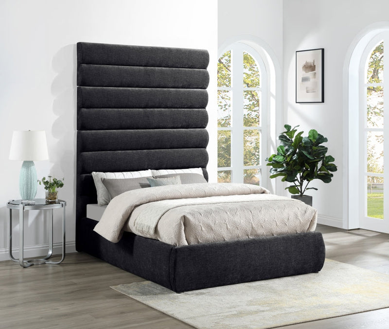 Adam Chenille Fabric Upholstered Full Bed in Black - B1257Black-F90