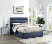 Adam Chenille Fabric Upholstered Full Bed in Blue - B1257Navy-F