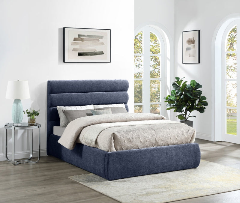 Adam Chenille Fabric Upholstered Full Bed in Blue - B1257Navy-F