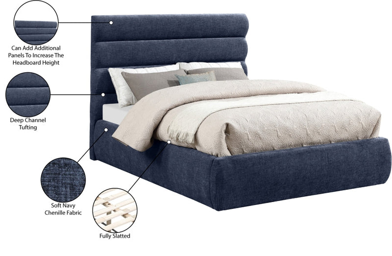 Adam Chenille Fabric Upholstered Full Bed in Blue - B1257Navy-F