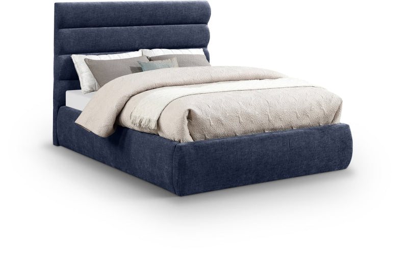 Adam Chenille Fabric Upholstered Full Bed in Blue - B1257Navy-F