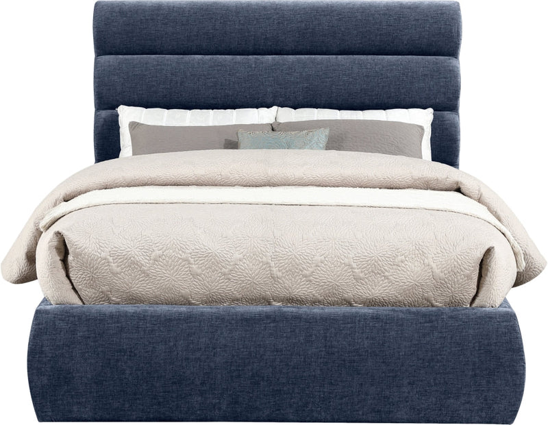 Adam Chenille Fabric Upholstered Full Bed in Blue - B1257Navy-F