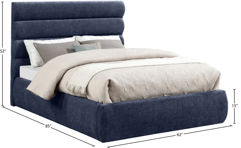 Adam Chenille Fabric Upholstered Full Bed in Blue - B1257Navy-F
