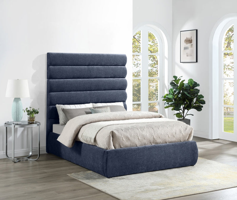 Adam Chenille Fabric Upholstered Full Bed in Blue - B1257Navy-F70