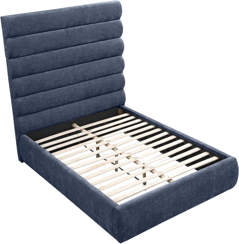 Adam Chenille Fabric Upholstered Full Bed in Blue - B1257Navy-F70