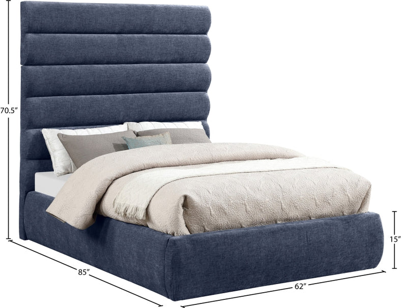 Adam Chenille Fabric Upholstered Full Bed in Blue - B1257Navy-F70