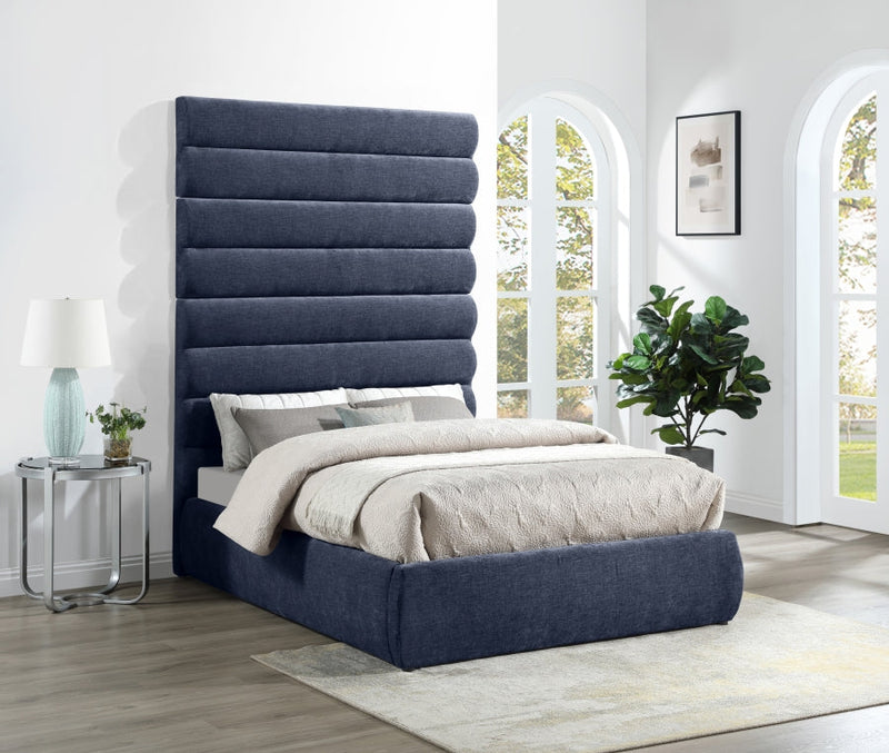 Adam Chenille Fabric Upholstered Full Bed in Blue - B1257Navy-F90