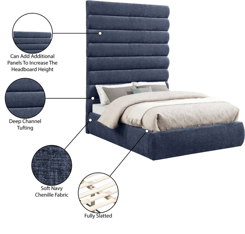 Adam Chenille Fabric Upholstered Full Bed in Blue - B1257Navy-F90