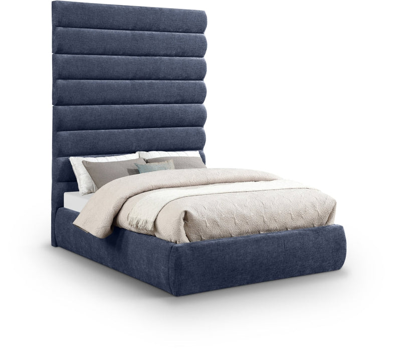 Adam Chenille Fabric Upholstered Full Bed in Blue - B1257Navy-F90