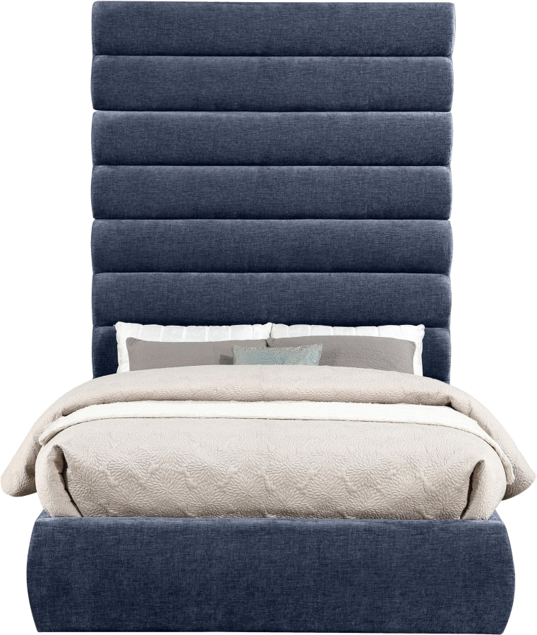 Adam Chenille Fabric Upholstered Full Bed in Blue - B1257Navy-F90